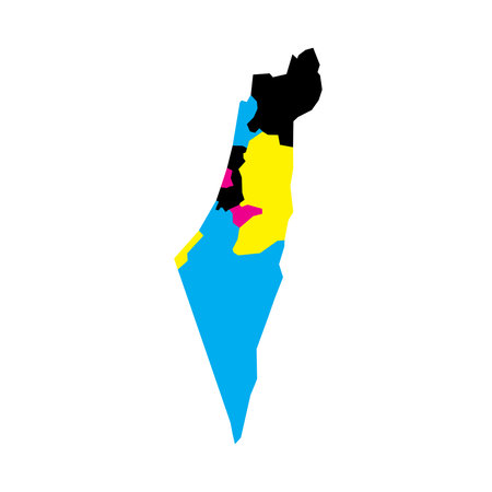 Israel political map of administrative divisions - districts, Gaza Strip and Judea and Samaria Area. Blank vector map in CMYK colors.のイラスト素材