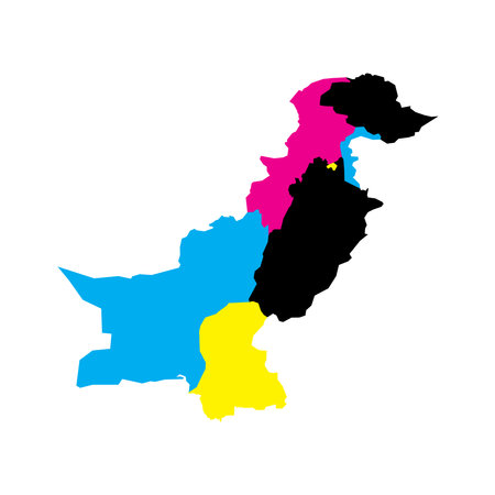 Pakistan political map of administrative divisions - provinces and autonomous territories. Blank vector map in CMYK colors.のイラスト素材