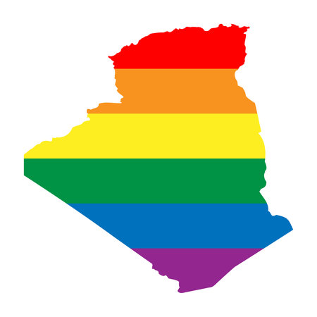 Algeria country silhouette. Country map silhouette in rainbow colors of LGBT flag.のイラスト素材