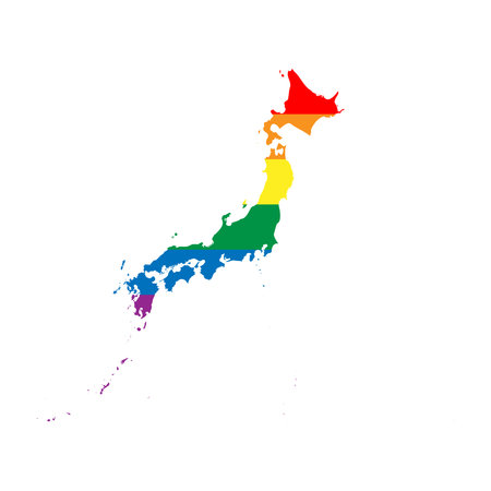 Japan country silhouette. Country map silhouette in rainbow colors of LGBT flag.のイラスト素材