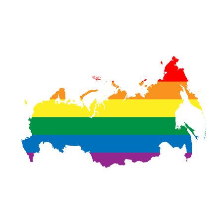 Russia country silhouette. Country map silhouette in rainbow colors of LGBT flag.のイラスト素材