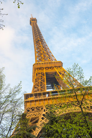 Morning view of Eiffel Tower from bottom. Paris, Franceの写真素材