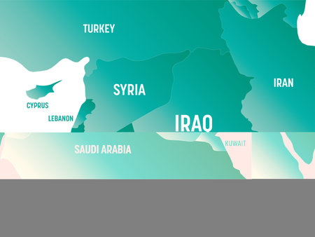 Middle East - high detailed political map of Middle East and Arabian Peninsula region with country, ocean and sea names labeling.の写真素材