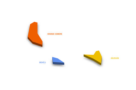 Comoros political map of administrative divisions - autonomous islands. Colorful 3D vector map with country province names and dropped shadow.のイラスト素材