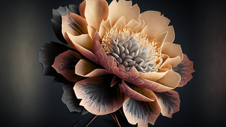 Retro style floral wallpaper on dark background. Vintage, elegant and romantic design with botanical ornaments. AI generatedの素材