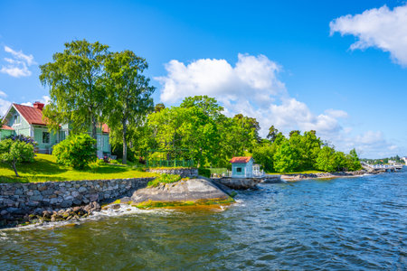 Residential house on scandinavian coastline. Stockholm Archipelago, Swedenの写真素材