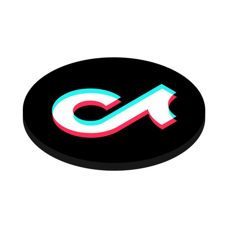 TikTok social media app icon. 3D isometric circle vector illustration.のeditorial素材