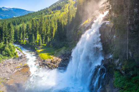 Krimml Waterfalls on sunny summer day. High Tauern National Park, Austrian Alps, Austriaの写真素材