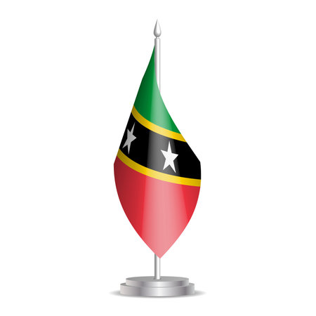 Saint Kitts and Nevis flag - 3D mini flag hanging on desktop flagpole. Usable for summit or conference presentaiton. Vector illustration with shading.のイラスト素材