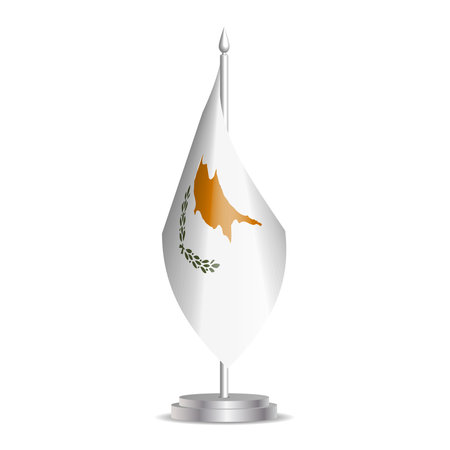 Cyprus flag - 3D mini flag hanging on desktop flagpole. Usable for summit or conference presentaiton. Vector illustration with shading.のイラスト素材