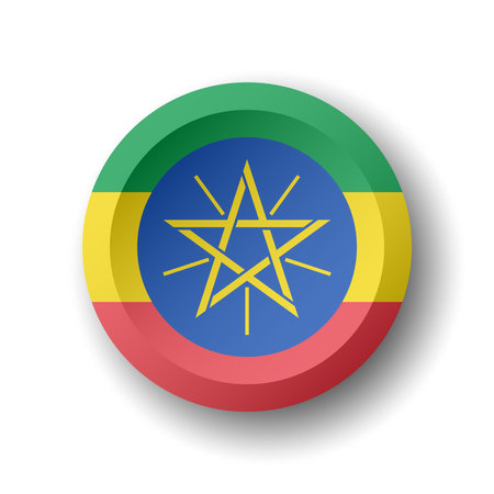 Ethiopia flag - 3D circle button with dropped shadow. Vector icon.のイラスト素材
