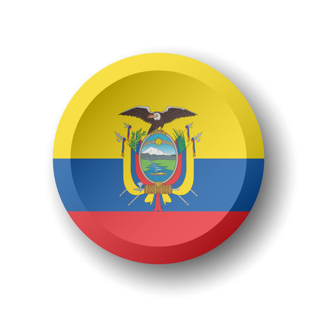 Ecuador flag - 3D circle button with dropped shadow. Vector icon.のイラスト素材