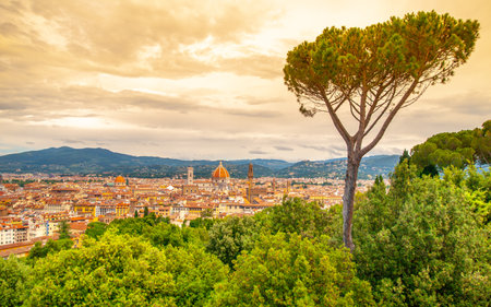 Panorama of Florence with famous Cathedral Santa Maria del Fiore, Tuscany, Italyの写真素材