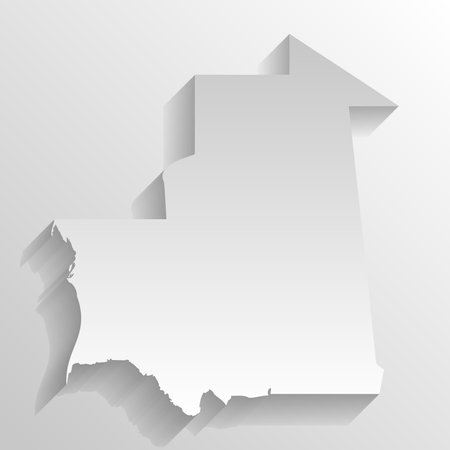 Mauritania country silhouette. High detailed map. White country silhouette with dropped long shadow on beige background.のイラスト素材