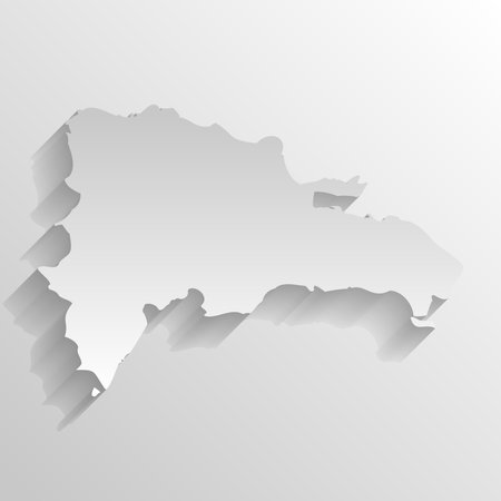 Dominican Republic country silhouette. High detailed map. White country silhouette with dropped long shadow on beige background.のイラスト素材