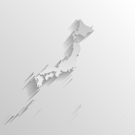 Japan country silhouette. High detailed map. White country silhouette with dropped long shadow on beige background.のイラスト素材