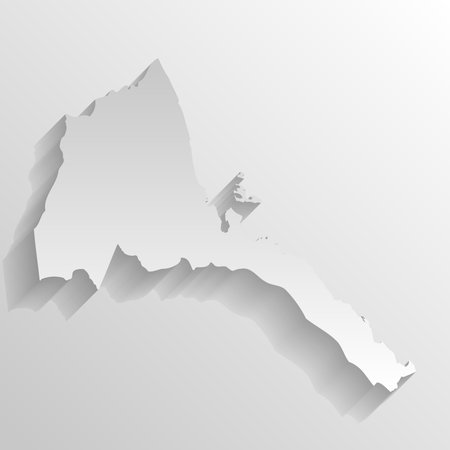 Eritrea country silhouette. High detailed map. White country silhouette with dropped long shadow on beige background.のイラスト素材