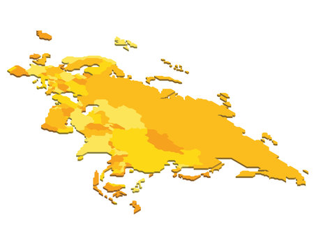 Isometric political map of Eurasia. Colorful blank map on white background. 3D vector illustrationのイラスト素材