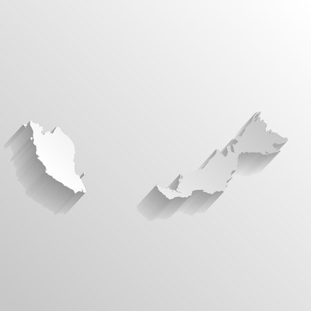 Malaysia country silhouette. High detailed map. White country silhouette with dropped long shadow on beige background.のイラスト素材