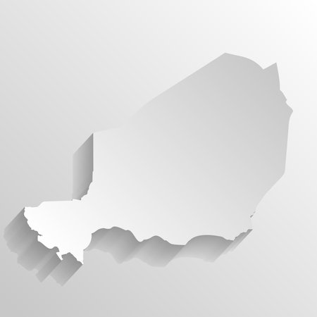 Niger country silhouette. High detailed map. White country silhouette with dropped long shadow on beige background.のイラスト素材