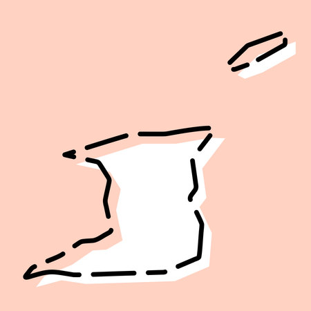 undefinedTrinidad and Tobago country simplified map. White silhouette with black broken contour on pink background. Simple vector iconのイラスト素材