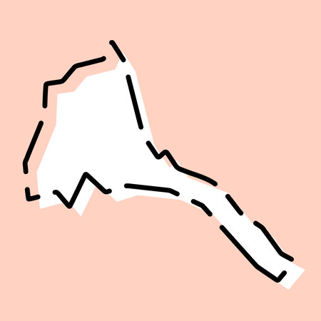 Eritrea country simplified map. White silhouette with black broken contour on pink background. Simple vector iconのイラスト素材