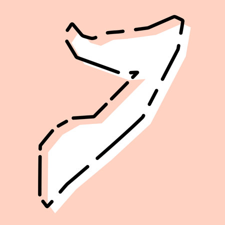 Somalia country simplified map. White silhouette with black broken contour on pink background. Simple vector iconのイラスト素材