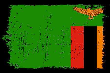 Zambia flag - vector flag with stylish scratch effect and black grunge frame.のイラスト素材