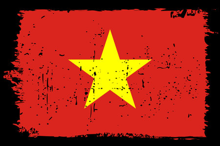 Vietnam flag - vector flag with stylish scratch effect and black grunge frame.のイラスト素材