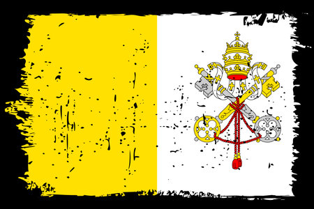 Vatican City flag - vector flag with stylish scratch effect and black grunge frame.のイラスト素材