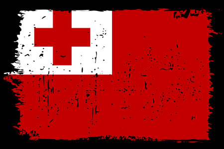 Tonga flag - vector flag with stylish scratch effect and black grunge frame.のイラスト素材