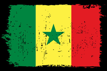 Senegal flag - vector flag with stylish scratch effect and black grunge frame.のイラスト素材