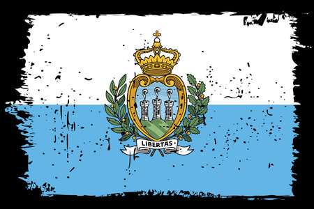 San Marino flag - vector flag with stylish scratch effect and black grunge frame.のイラスト素材