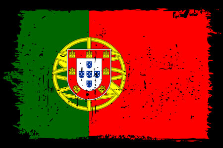 Portugal flag - vector flag with stylish scratch effect and black grunge frame.のイラスト素材