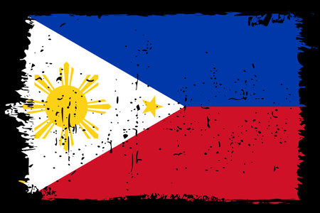 Philippines flag - vector flag with stylish scratch effect and black grunge frame.のイラスト素材