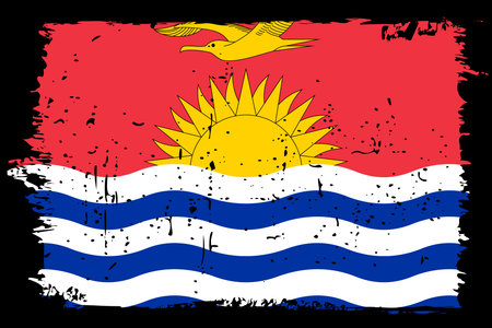 Kiribati flag - vector flag with stylish scratch effect and black grunge frame.のイラスト素材