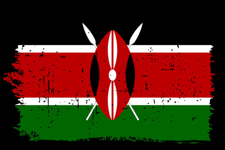 Kenya flag - vector flag with stylish scratch effect and black grunge frame.のイラスト素材