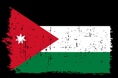 Jordan flag - vector flag with stylish scratch effect and black grunge frame.のイラスト素材