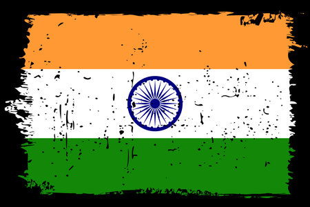 India flag - vector flag with stylish scratch effect and black grunge frame.のイラスト素材