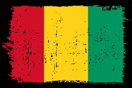 Guinea flag - vector flag with stylish scratch effect and black grunge frame.のイラスト素材