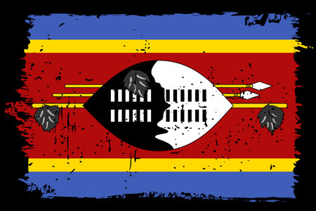 Eswatini flag - vector flag with stylish scratch effect and black grunge frame.のイラスト素材