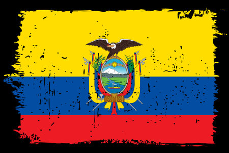Ecuador flag - vector flag with stylish scratch effect and black grunge frame.のイラスト素材