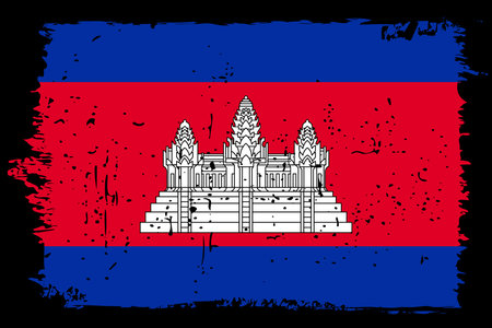 Cambodia flag - vector flag with stylish scratch effect and black grunge frame.のイラスト素材