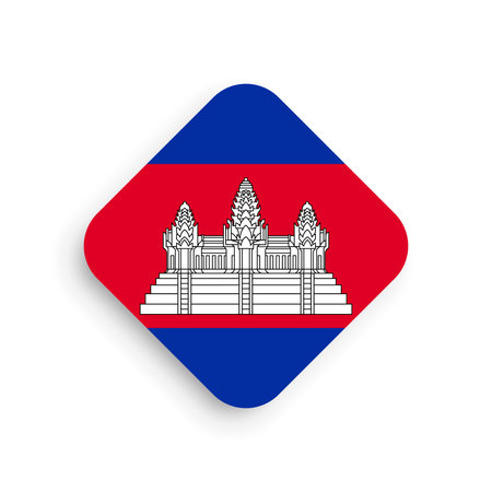 Cambodia flag - rhombus shape icon with dropped shadow isolated on white backgroundのイラスト素材