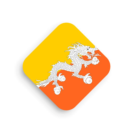 Bhutan flag - rhombus shape icon with dropped shadow isolated on white backgroundのイラスト素材