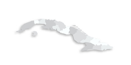 Cuba political map of administrative divisions - provinces. Grey blank flat vector map with dropped shadow.のイラスト素材