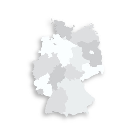 Germany political map of administrative divisions - federal states. Grey blank flat vector map with dropped shadow.のイラスト素材