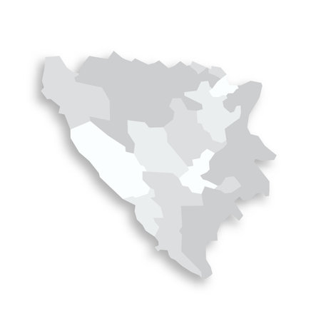 Bosnia and Herzegovina political map of administrative divisions - cantons of Federation of Bosnia and Herzegovina and Republika Srpska. Grey blank flat vector map with dropped shadow.のイラスト素材