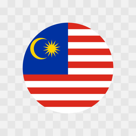 Malaysia flag - circle vector flag isolated on checkerboard transparent backgroundのイラスト素材