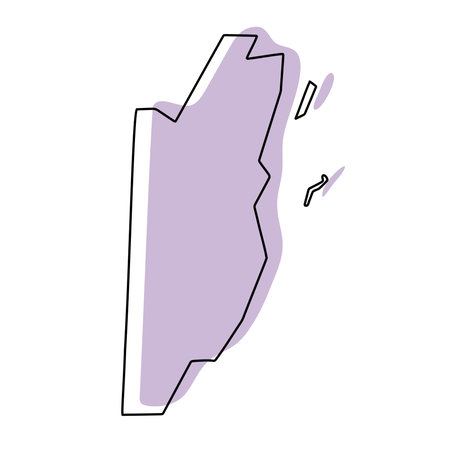 Belize country simplified map. Violet silhouette with thin black smooth contour outline isolated on white background. Simple vector iconのイラスト素材